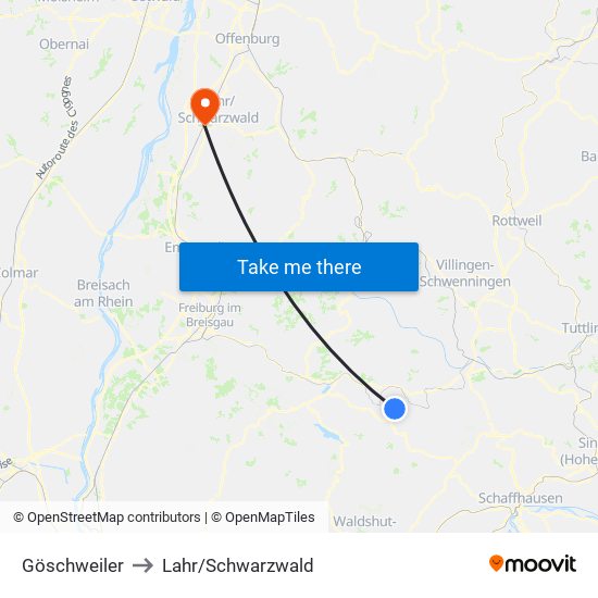 Göschweiler to Lahr/Schwarzwald map