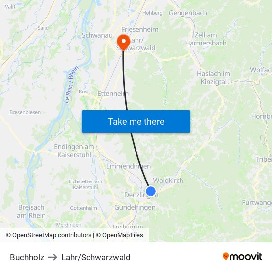 Buchholz to Lahr/Schwarzwald map