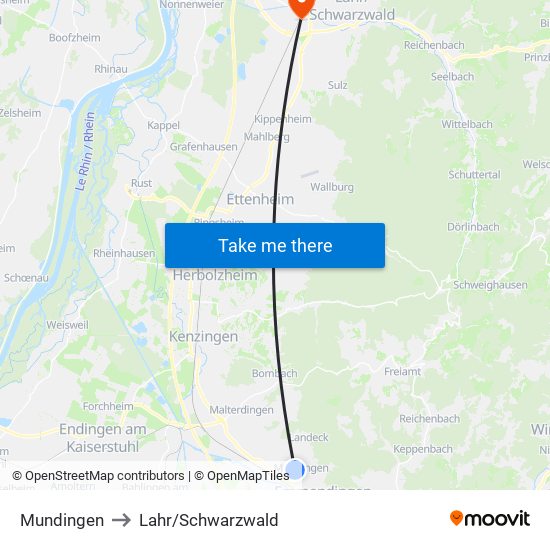 Mundingen to Lahr/Schwarzwald map