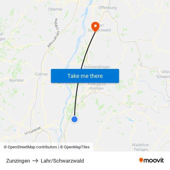 Zunzingen to Lahr/Schwarzwald map
