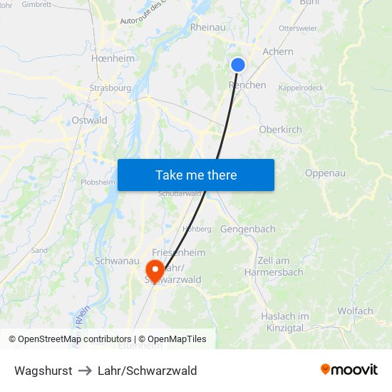 Wagshurst to Lahr/Schwarzwald map