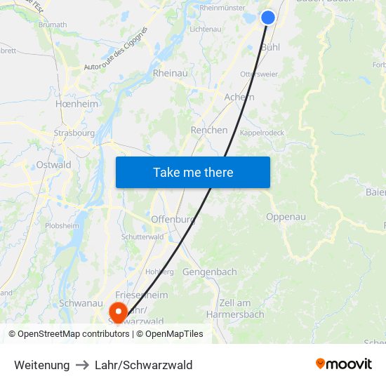 Weitenung to Lahr/Schwarzwald map