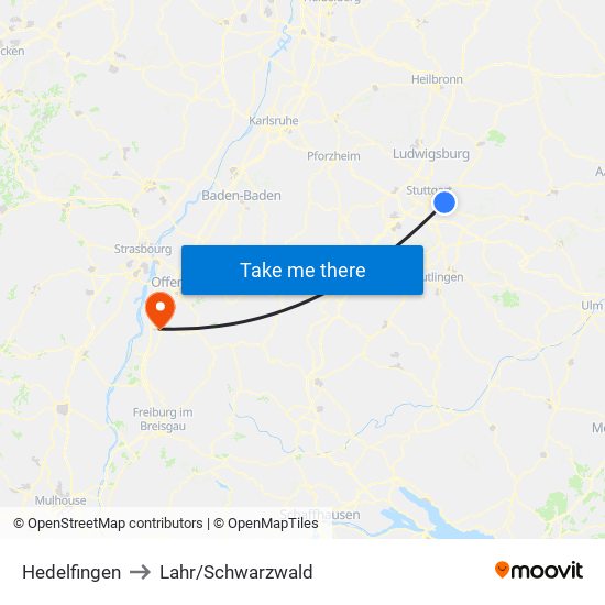 Hedelfingen to Lahr/Schwarzwald map