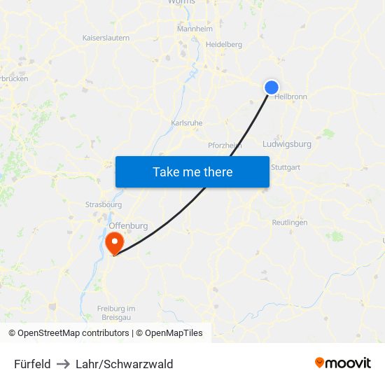 Fürfeld to Lahr/Schwarzwald map