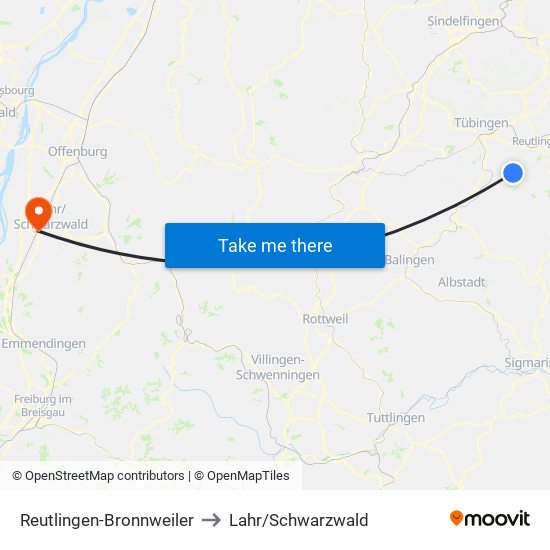 Reutlingen-Bronnweiler to Lahr/Schwarzwald map