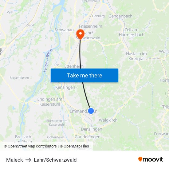 Maleck to Lahr/Schwarzwald map