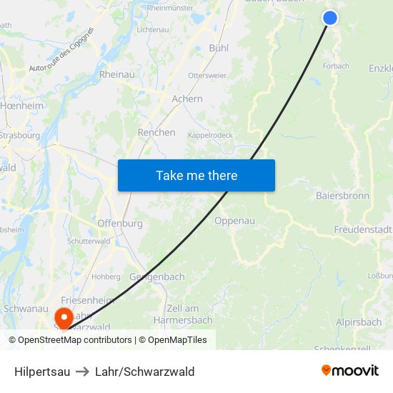 Hilpertsau to Lahr/Schwarzwald map