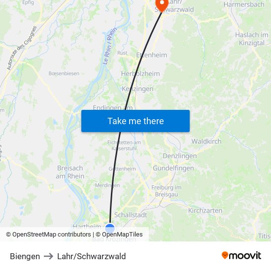 Biengen to Lahr/Schwarzwald map
