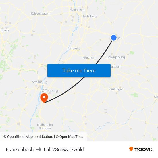 Frankenbach to Lahr/Schwarzwald map