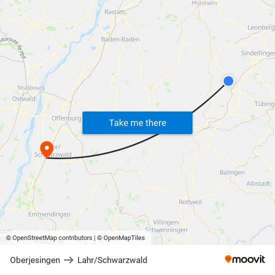 Oberjesingen to Lahr/Schwarzwald map