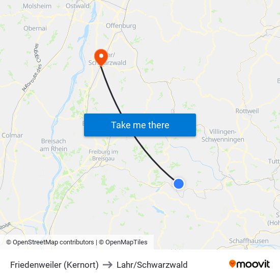 Friedenweiler (Kernort) to Lahr/Schwarzwald map