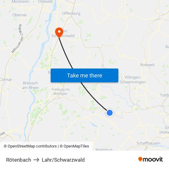 Rötenbach to Lahr/Schwarzwald map