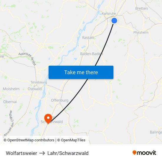 Wolfartsweier to Lahr/Schwarzwald map