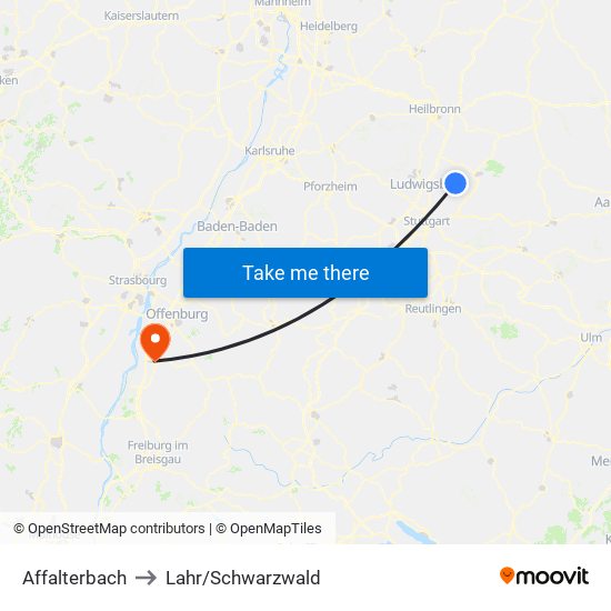 Affalterbach to Lahr/Schwarzwald map