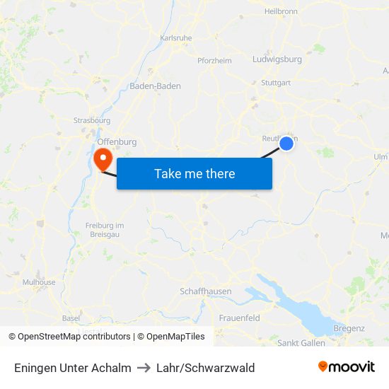 Eningen Unter Achalm to Lahr/Schwarzwald map