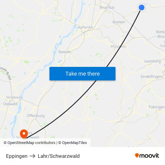 Eppingen to Lahr/Schwarzwald map