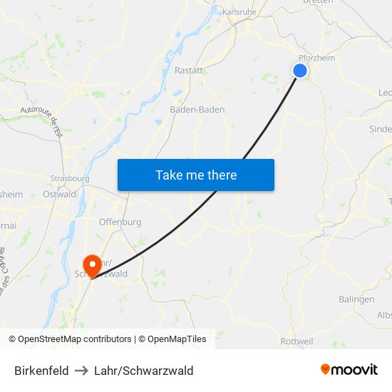 Birkenfeld to Lahr/Schwarzwald map