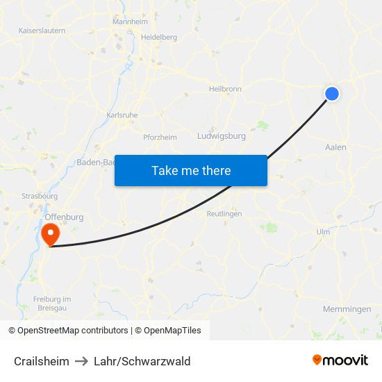 Crailsheim to Lahr/Schwarzwald map