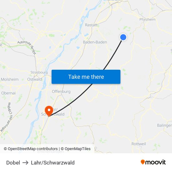 Dobel to Lahr/Schwarzwald map
