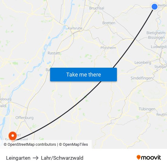 Leingarten to Lahr/Schwarzwald map