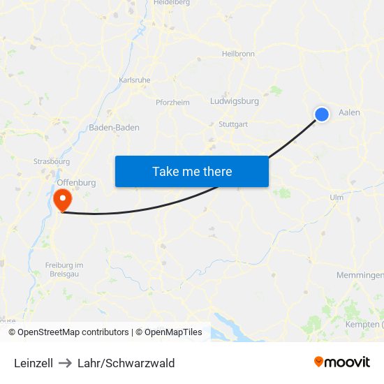 Leinzell to Lahr/Schwarzwald map