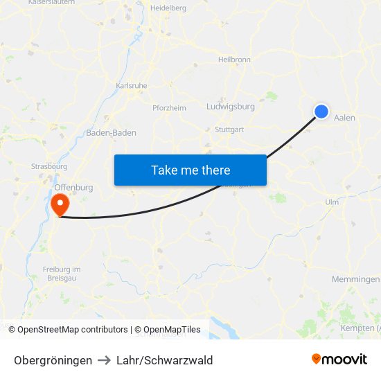 Obergröningen to Lahr/Schwarzwald map