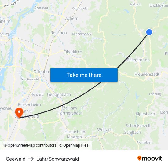 Seewald to Lahr/Schwarzwald map