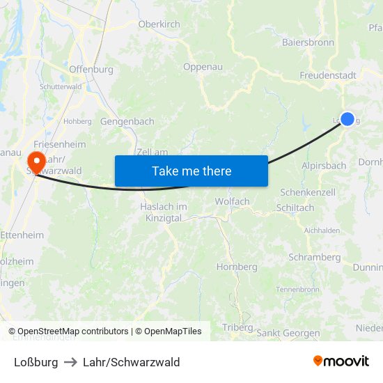 Loßburg to Lahr/Schwarzwald map