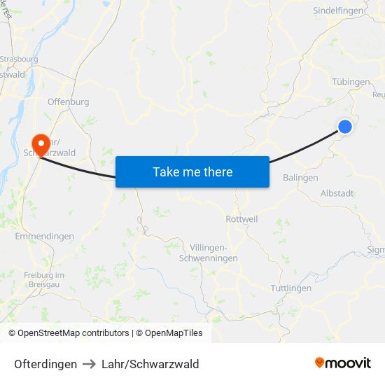 Ofterdingen to Lahr/Schwarzwald map