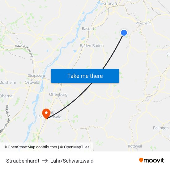 Straubenhardt to Lahr/Schwarzwald map