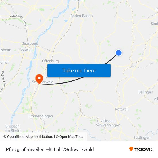 Pfalzgrafenweiler to Lahr/Schwarzwald map