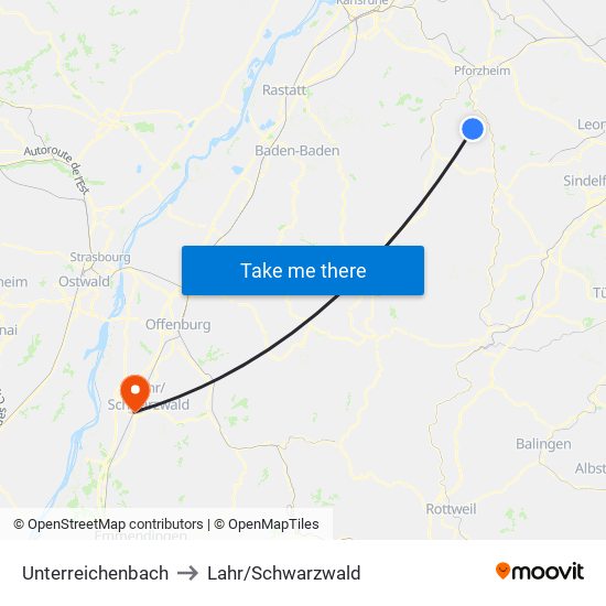 Unterreichenbach to Lahr/Schwarzwald map