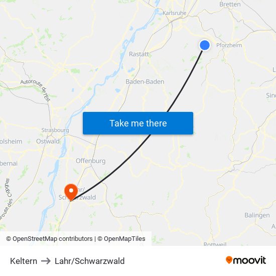 Keltern to Lahr/Schwarzwald map