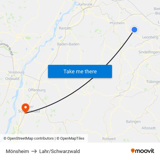 Mönsheim to Lahr/Schwarzwald map