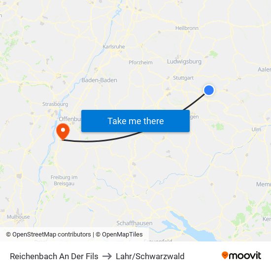 Reichenbach An Der Fils to Lahr/Schwarzwald map