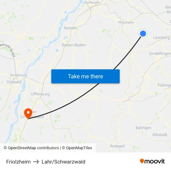 Friolzheim to Lahr/Schwarzwald map
