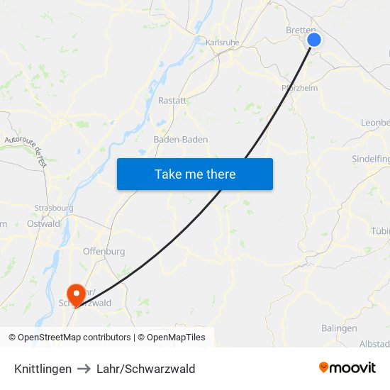 Knittlingen to Lahr/Schwarzwald map