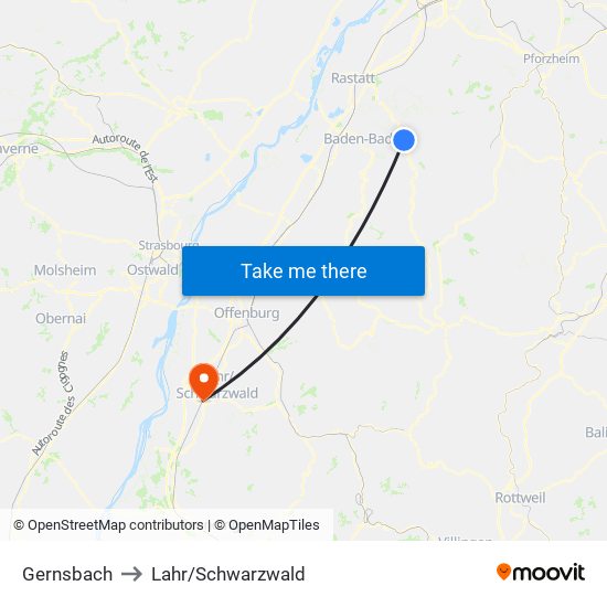 Gernsbach to Lahr/Schwarzwald map