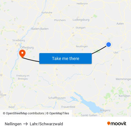 Nellingen to Lahr/Schwarzwald map