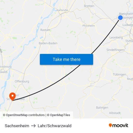 Sachsenheim to Lahr/Schwarzwald map