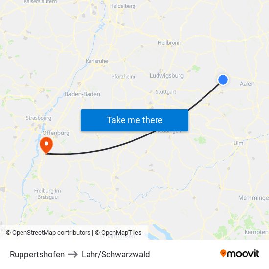 Ruppertshofen to Lahr/Schwarzwald map