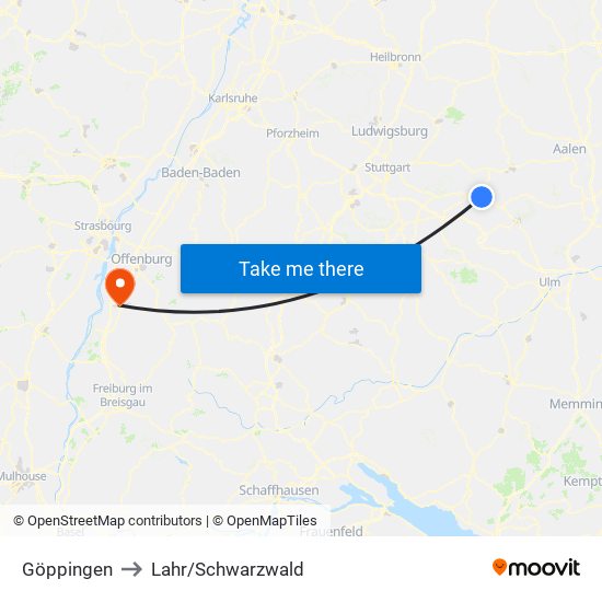 Göppingen to Lahr/Schwarzwald map