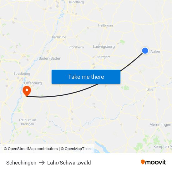 Schechingen to Lahr/Schwarzwald map