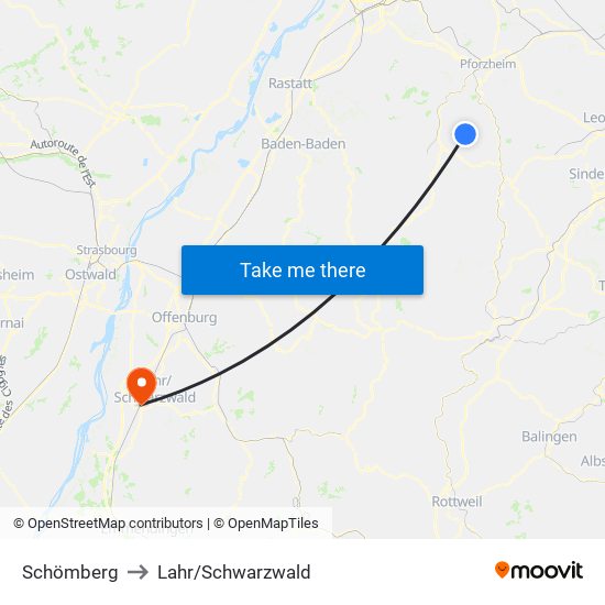 Schömberg to Lahr/Schwarzwald map