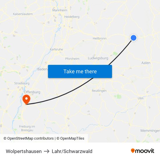 Wolpertshausen to Lahr/Schwarzwald map