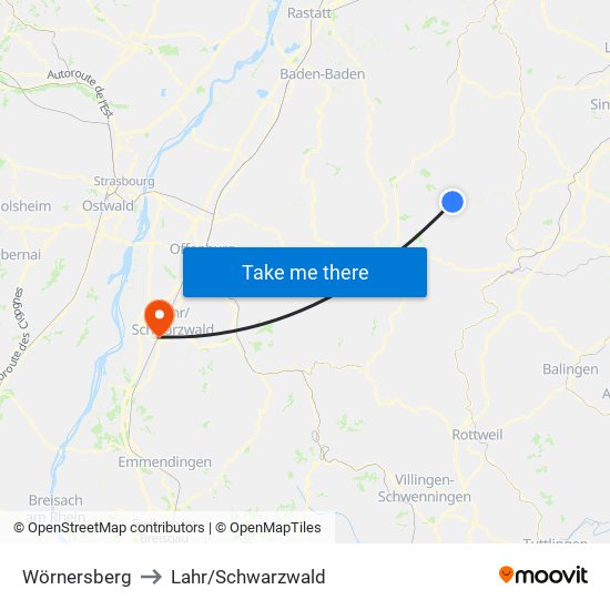 Wörnersberg to Lahr/Schwarzwald map