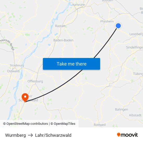 Wurmberg to Lahr/Schwarzwald map