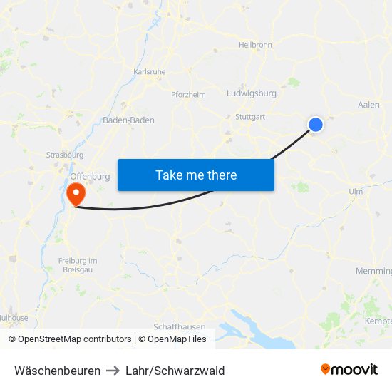 Wäschenbeuren to Lahr/Schwarzwald map