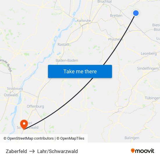 Zaberfeld to Lahr/Schwarzwald map