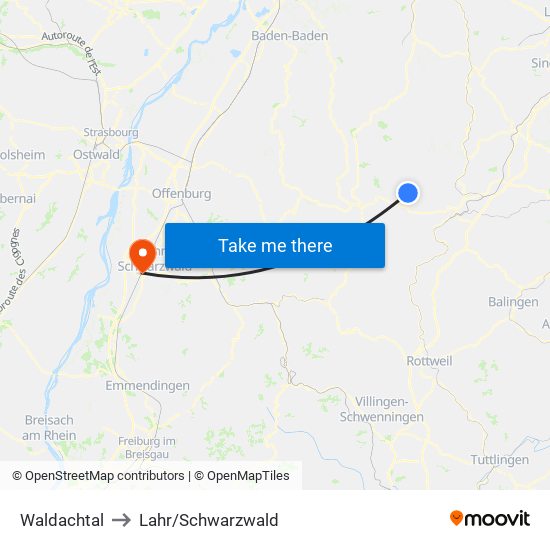 Waldachtal to Lahr/Schwarzwald map